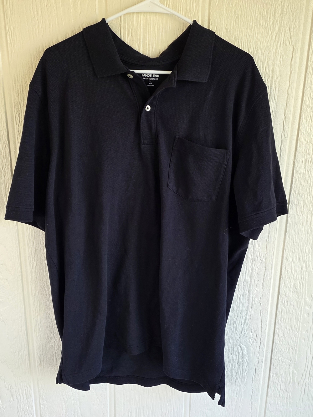 Lands' End Men's Black Short-Sleeve Polo with Chest Pocket, Size XL